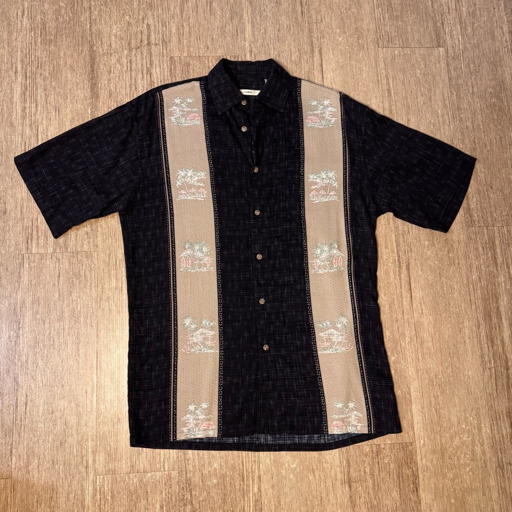 Vintage Campia Moda Men’s Short Sleeve Button-down Hawaiian Shirt Navy Small